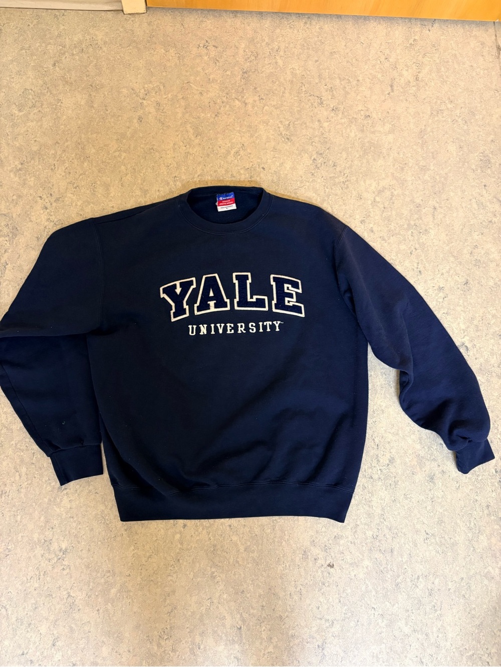 Vintage Y2K Champion Yale University Sweatshirt Raised Applique Navy L